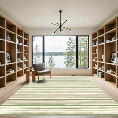 Earthy Green and Tan Stripe Rug