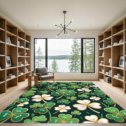 Emerald Lucky Shamrock Clover Forest Rug
