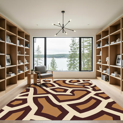 Brown Beige Abstract Organic Shapes Rug