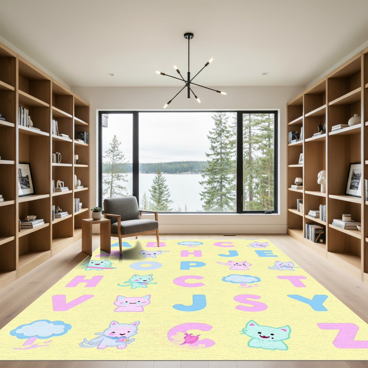 Playful Alphabet Cats Bright Yellow Rug