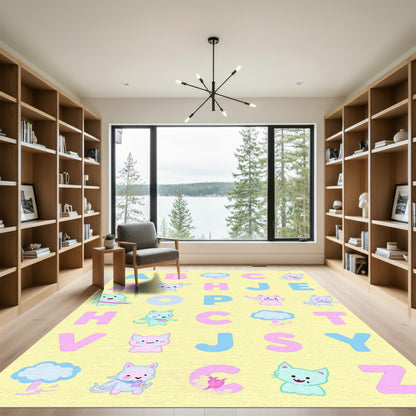 Playful Alphabet Cats Bright Yellow Rug