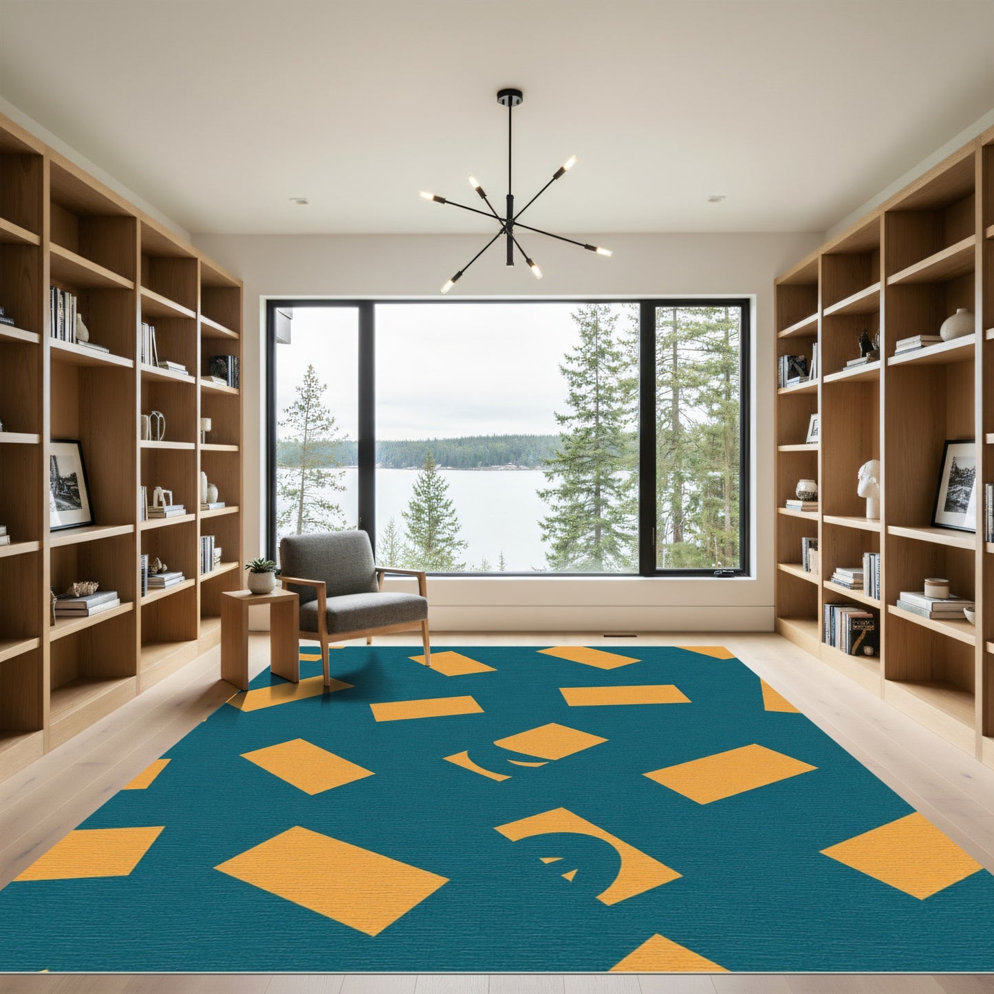 Teal Orange Rectangles Scattered Abstract Rug