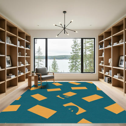 Teal Orange Rectangles Scattered Abstract Rug