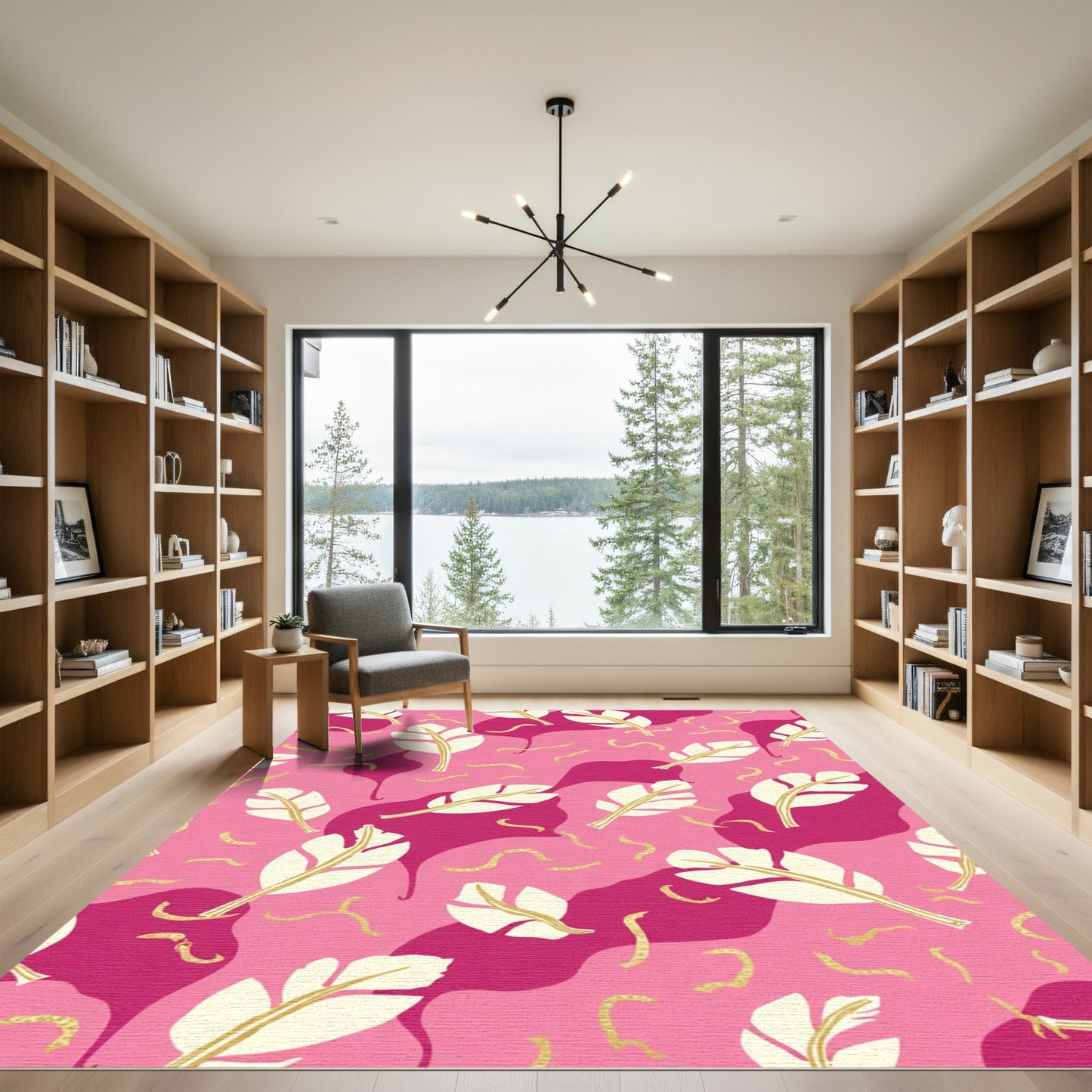 Pink Feathered Swirl Composition Rug
