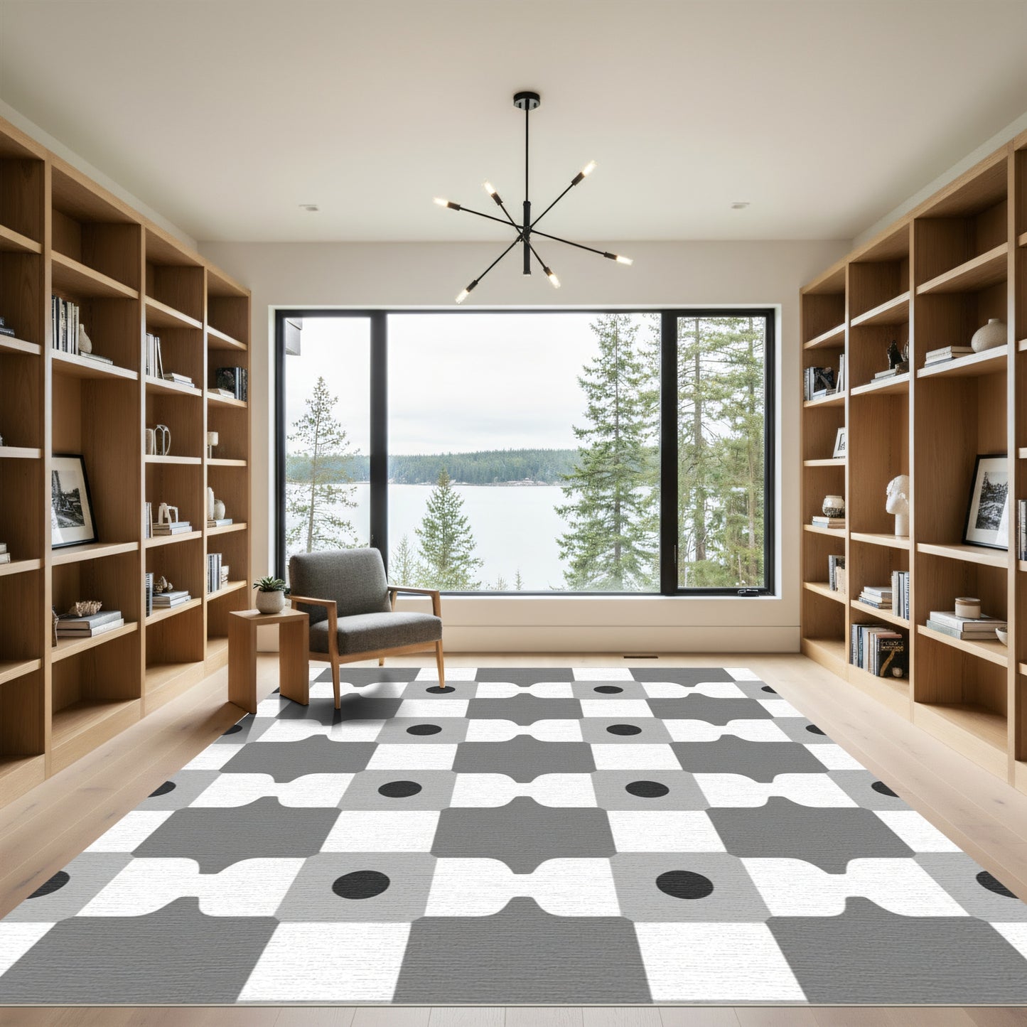 Geometric Gray Checkerboard Dot Rug