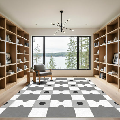 Geometric Gray Checkerboard Dot Rug