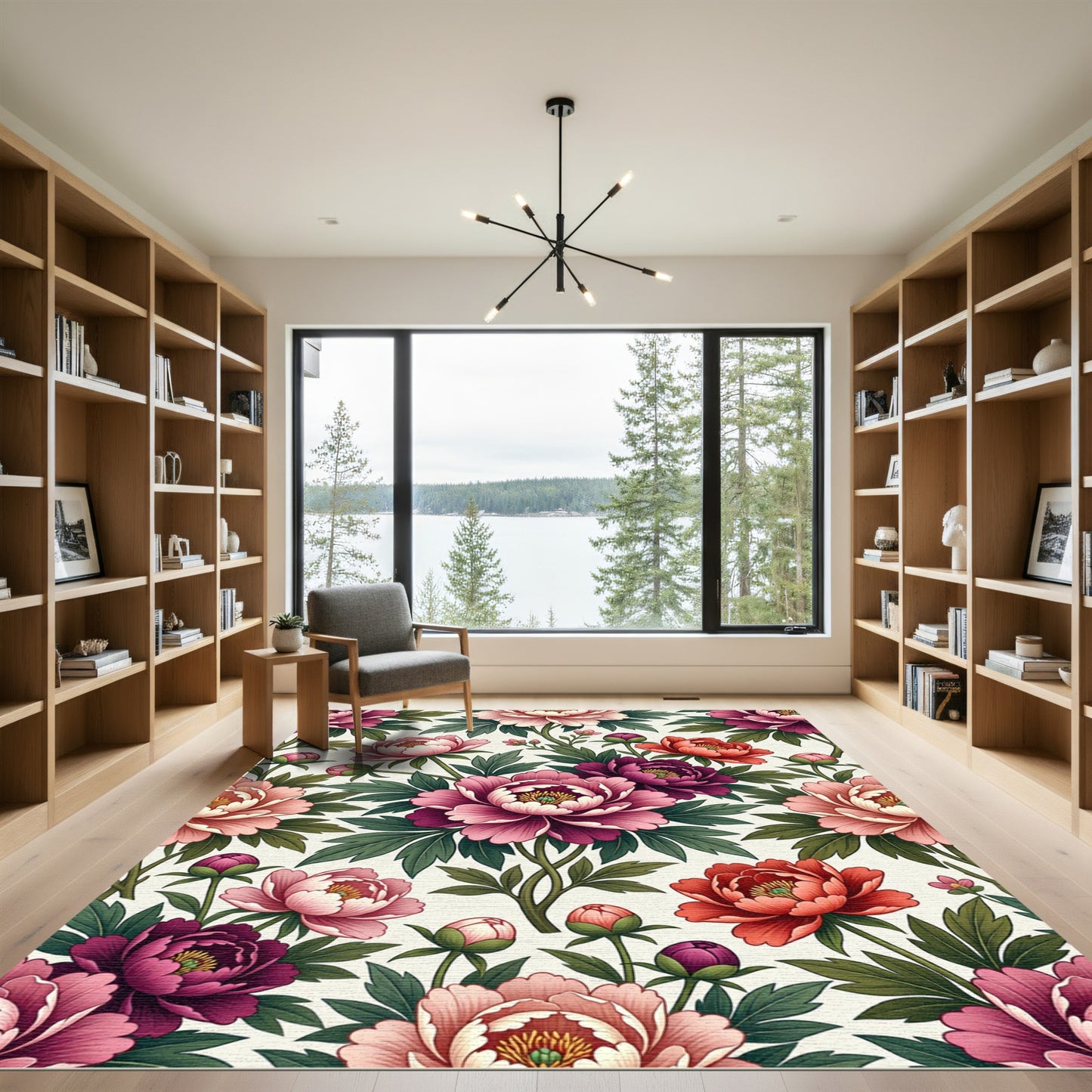 Botanical Peony Blossom Floral Bouquet Rug