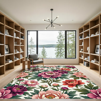 Botanical Peony Blossom Floral Bouquet Rug