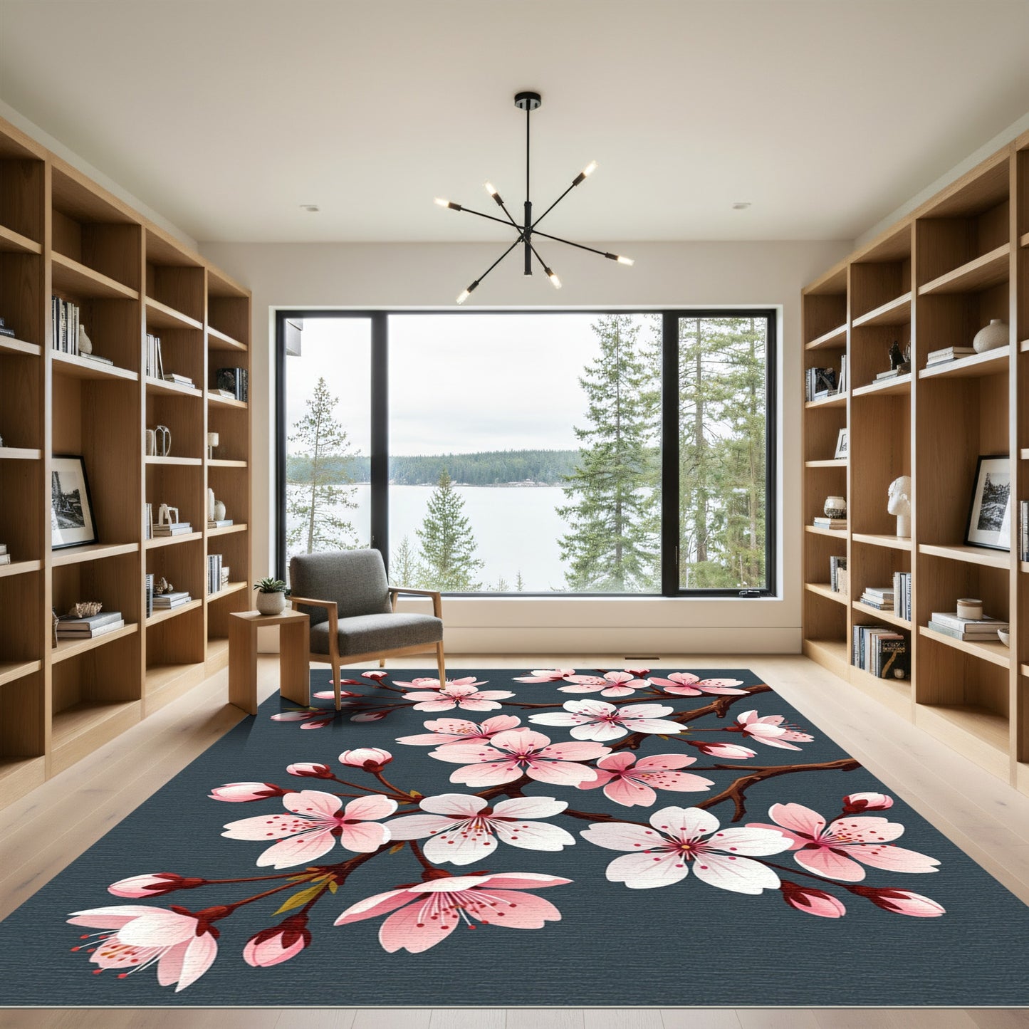 Pink Cherry Blossom Branch Garden Rug