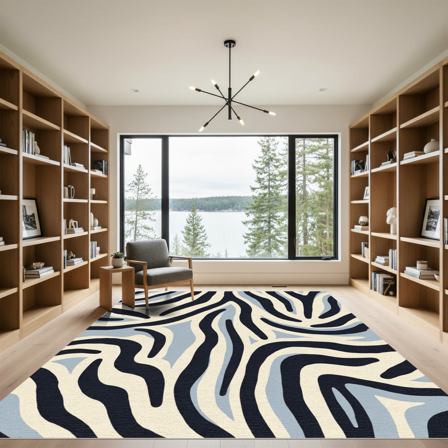Navy Cream Abstract Zebra Stripe Rug