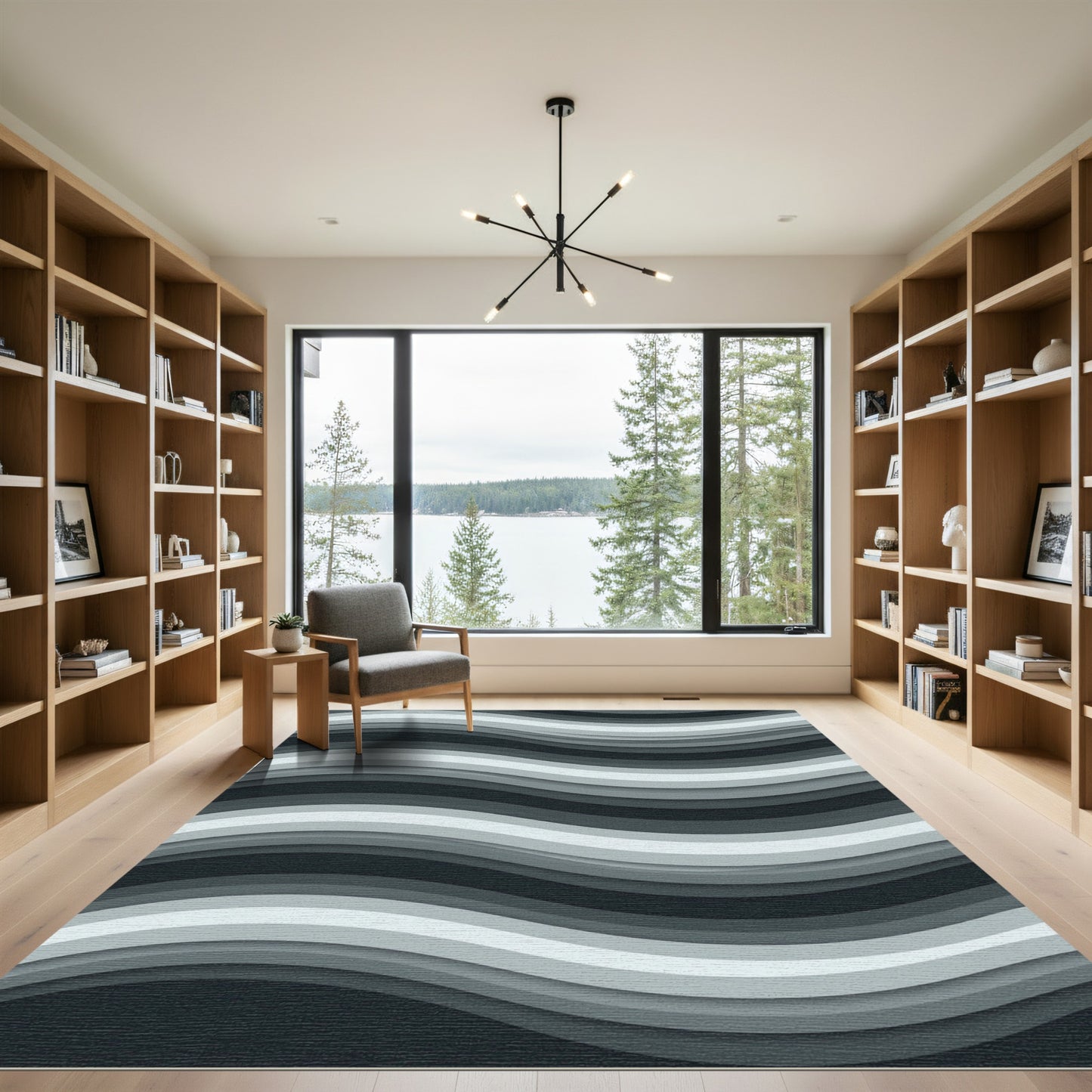 Monochromatic Gray Layered Wave Rug