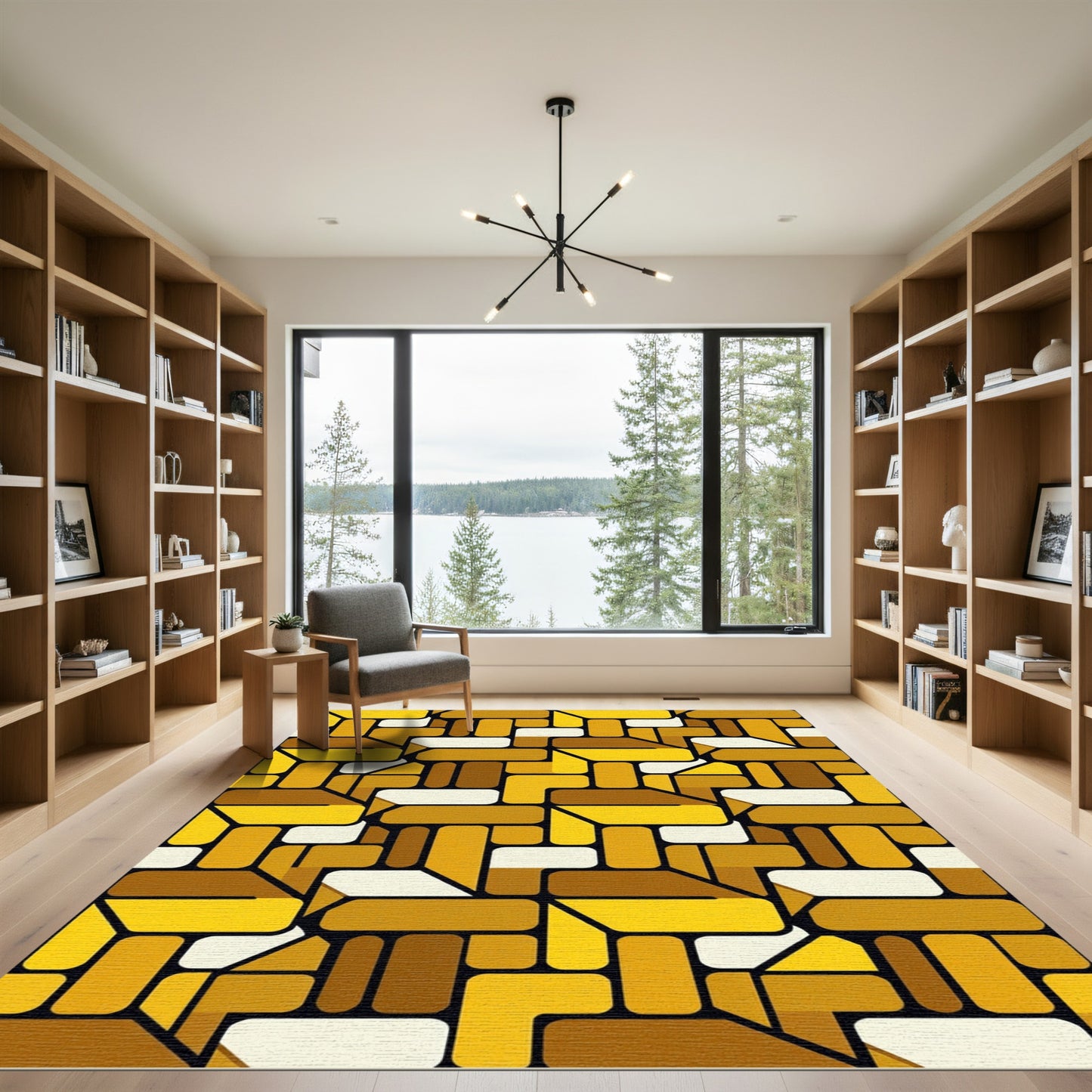 Mid-Century Modern Golden Geometric Abstract Rug