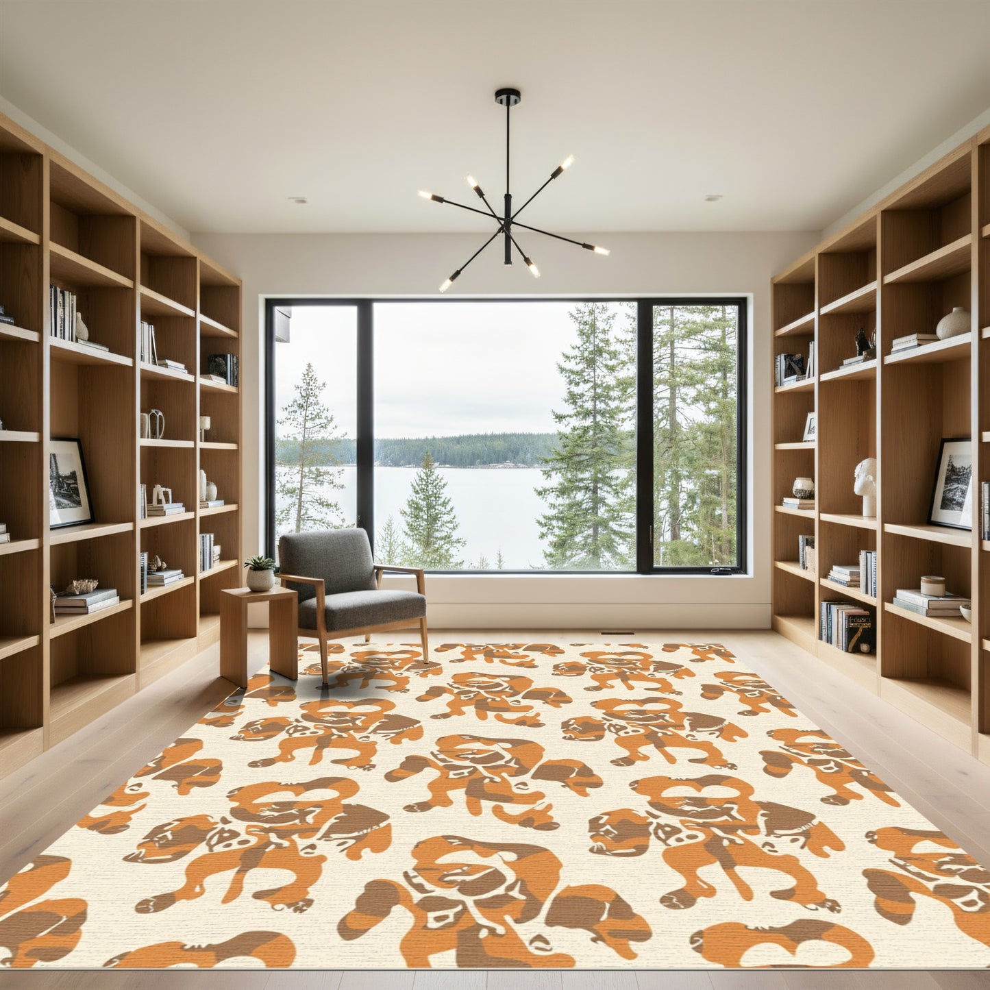 Orange Brown Abstract Camouflage Figures Rug
