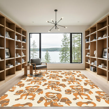 Orange Brown Abstract Camouflage Figures Rug