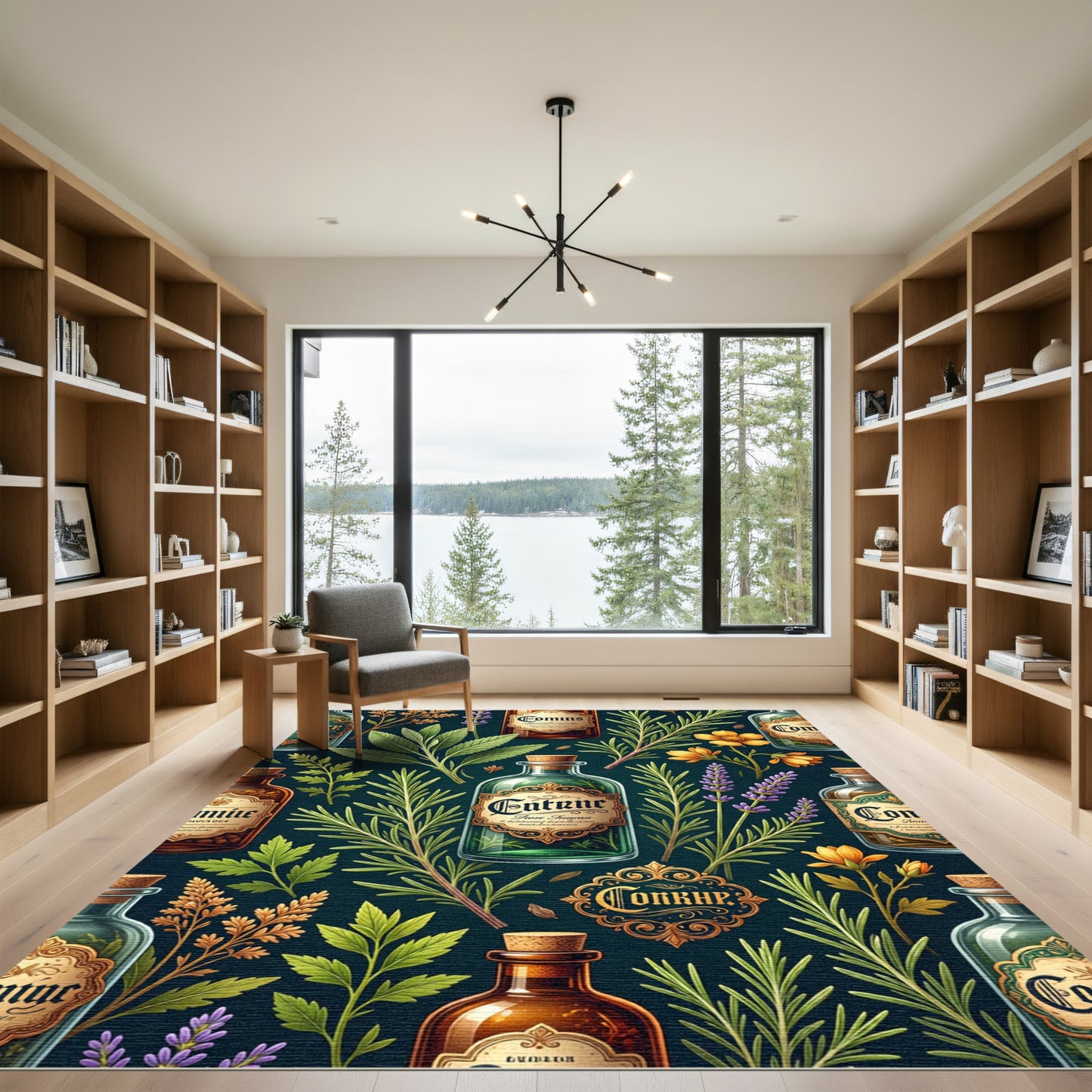 Apothecary Herb Garden Dark Botanical Rug