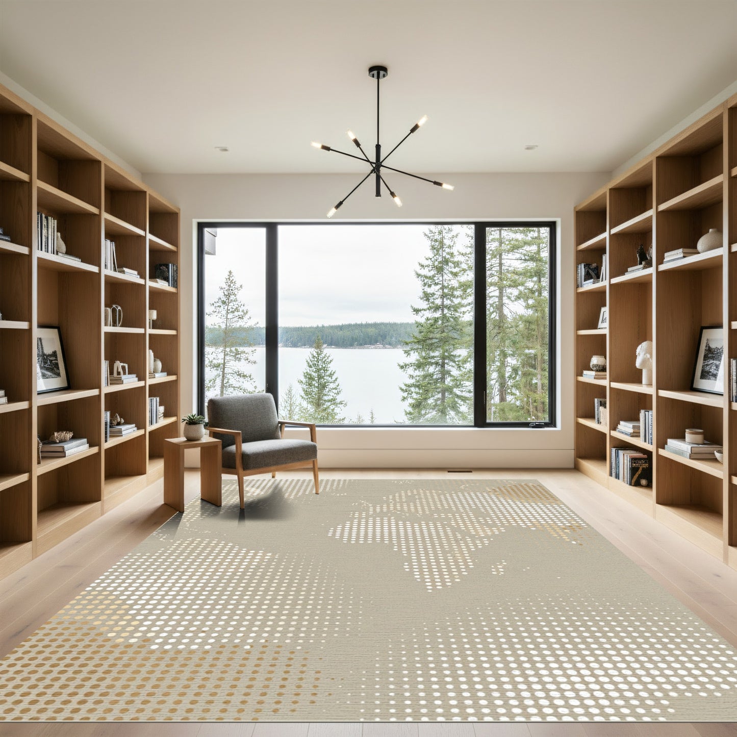 Subtle Tan World Map Halftone Dots Rug