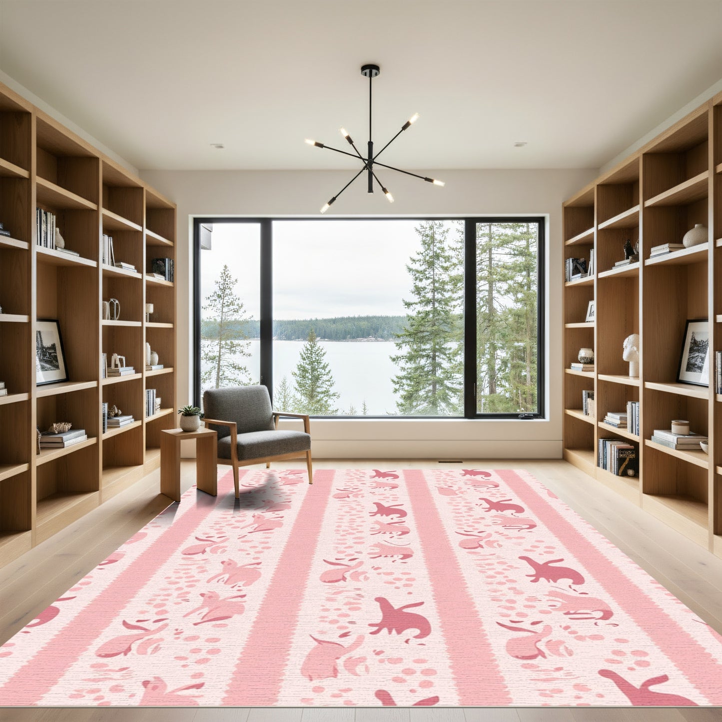 Whimsical Pink Bunny Stripe Composition Rug