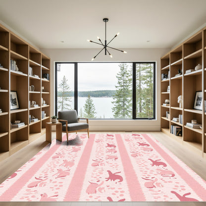 Whimsical Pink Bunny Stripe Composition Rug