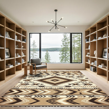Earthy Earth Tones Geometric Chevron Rug