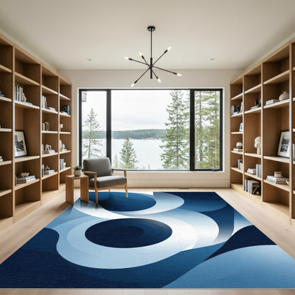 Deep Blue Abstract Swirl Rug