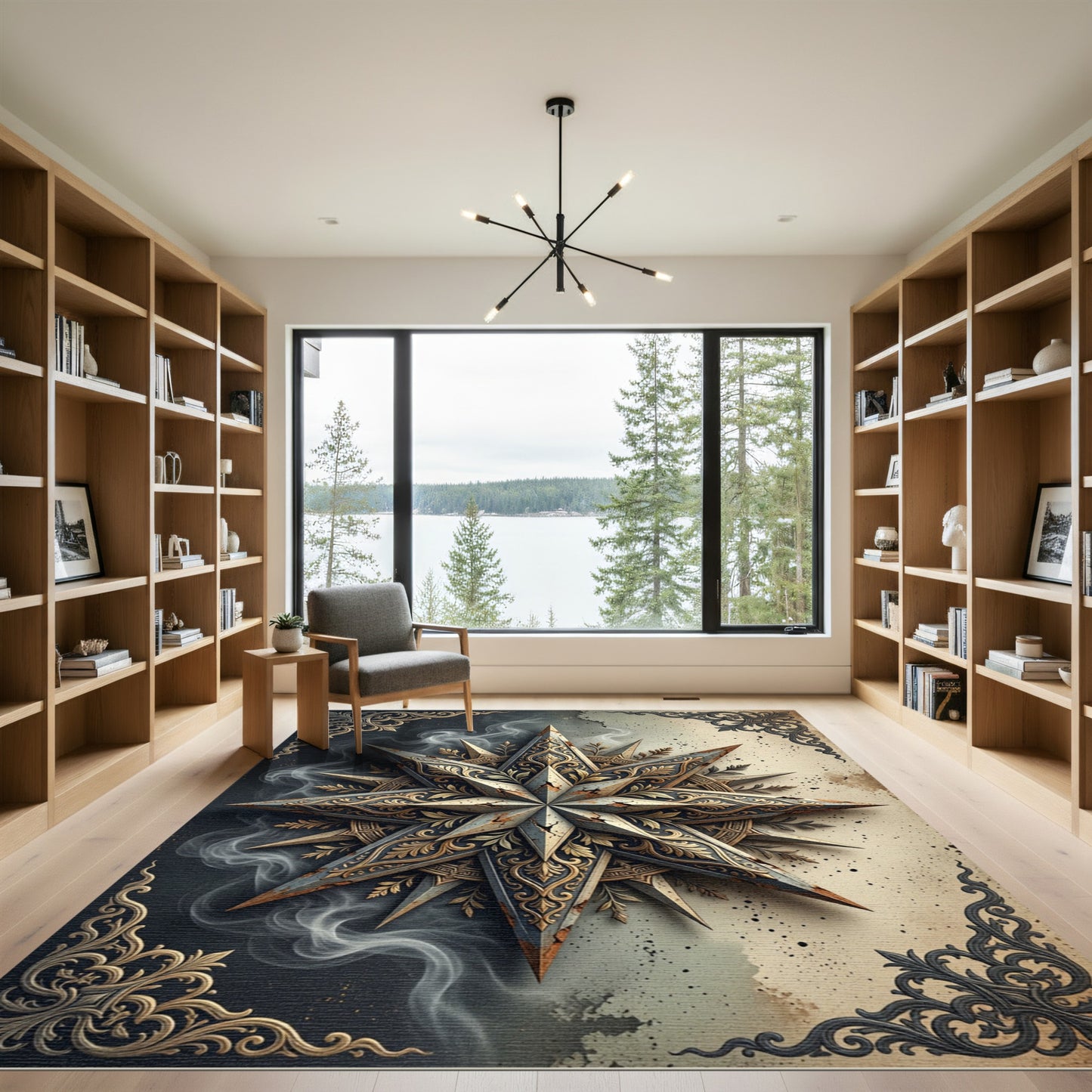 Gilded Ornate Star Astral Smoke Illustration Rug