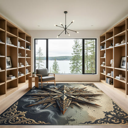 Gilded Ornate Star Astral Smoke Illustration Rug