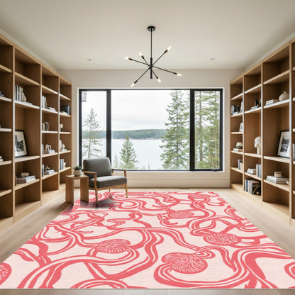 Coral Ribbon Garden Swirls Rug