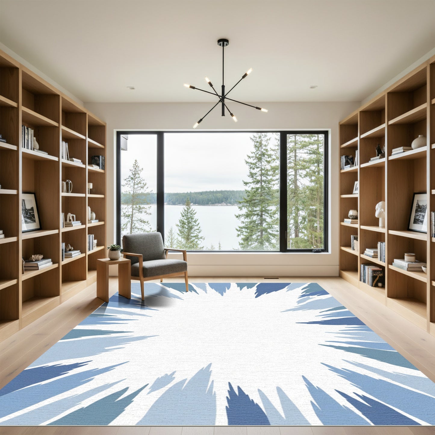 Radial Blue Splash Streak Rug