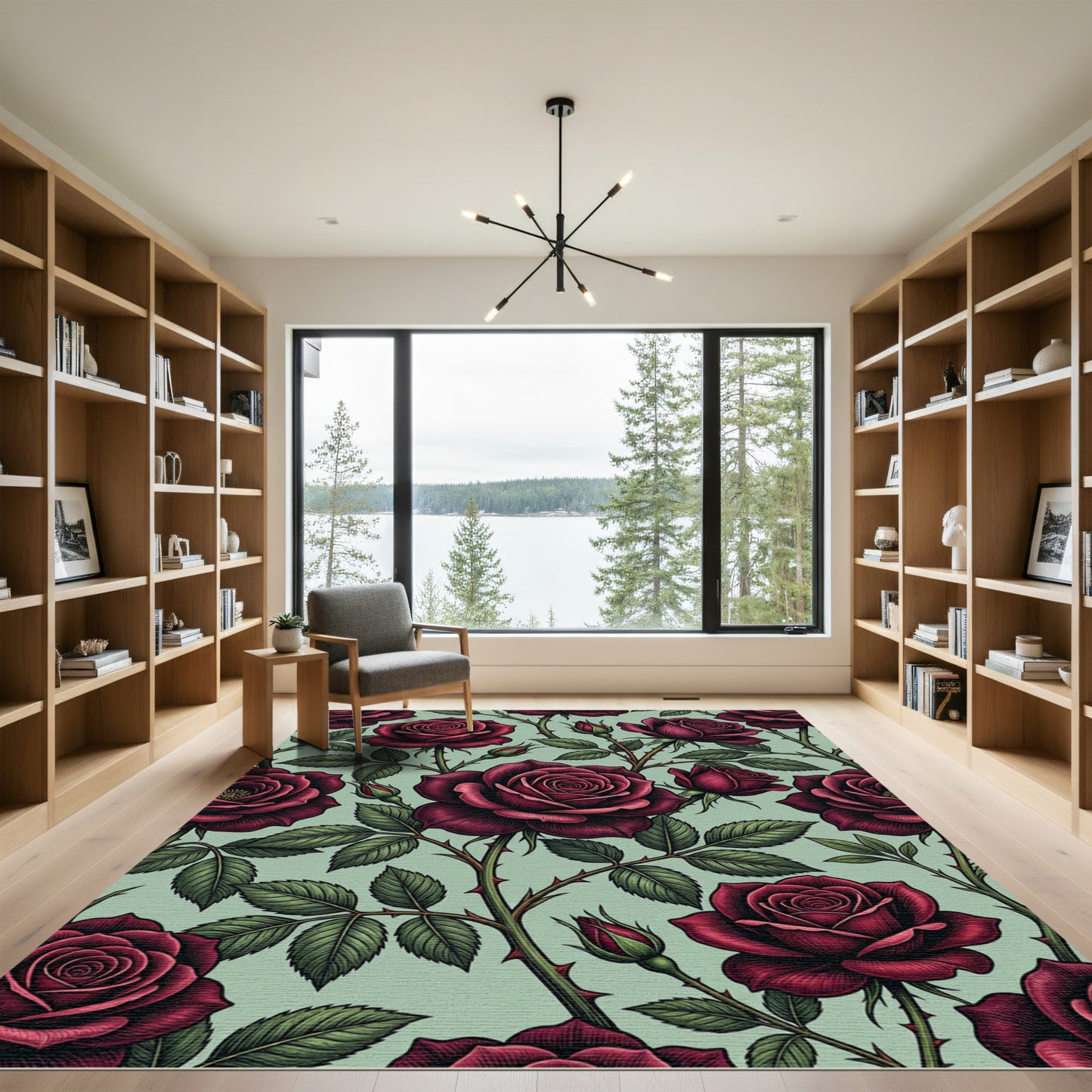 Gothic Deep Crimson Rose Botanical Rug
