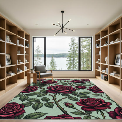 Gothic Deep Crimson Rose Botanical Rug