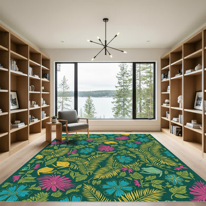 Vibrant Tropical Frog Floral Jungle Rug