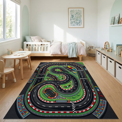 Winding Checkered Racetrack Pattern Rug