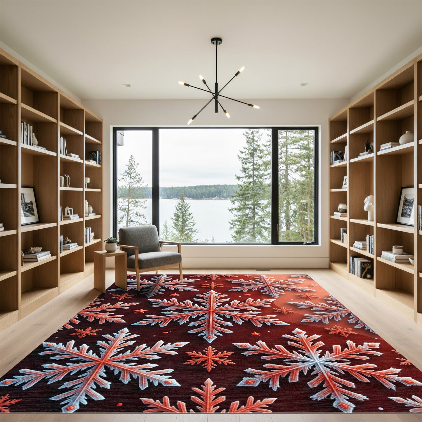 Crimson Snowflake Winter Holiday Arrangement Rug