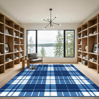 Deep Blue Buffalo Plaid Rug