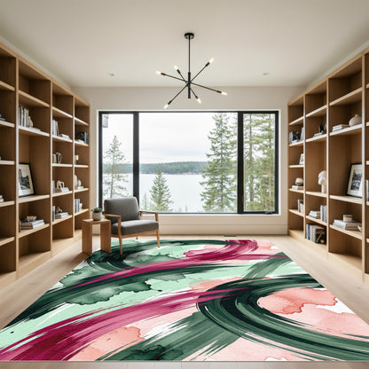Abstract Emerald and Magenta Swirl Rug