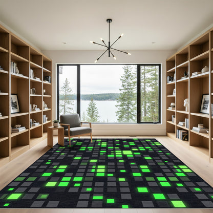 Electric Neon Green Gridded Digital Square Rug