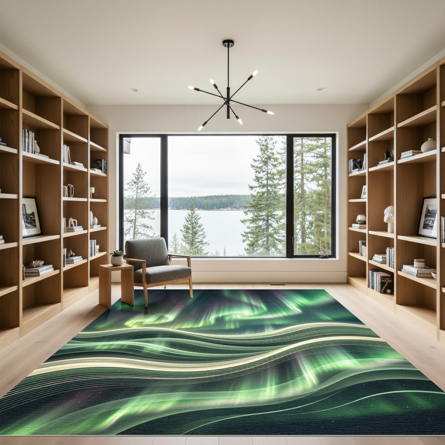 Luminous Northern Lights Abstract Wave Rug