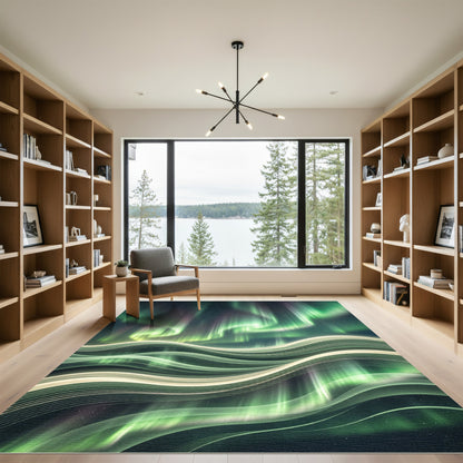 Luminous Northern Lights Abstract Wave Rug
