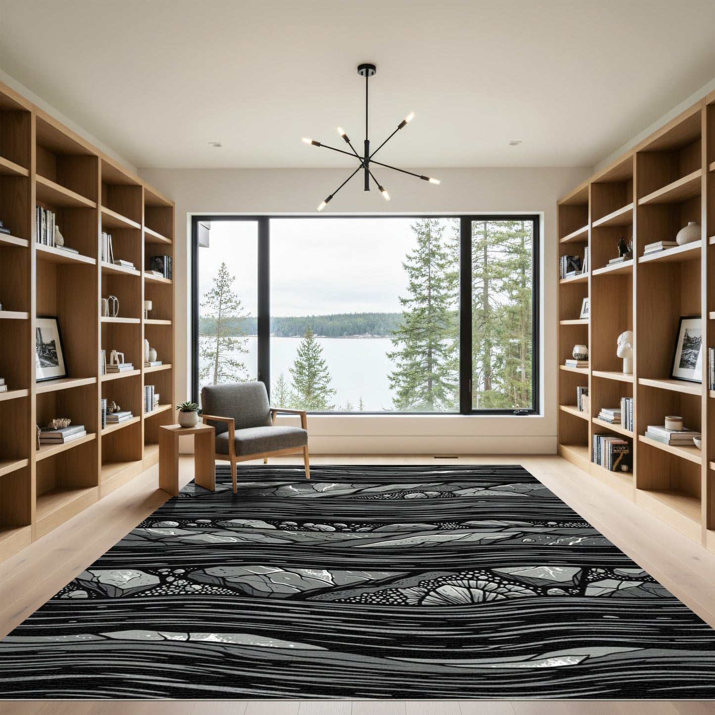 Monochrome Rock Vein Linear Rug