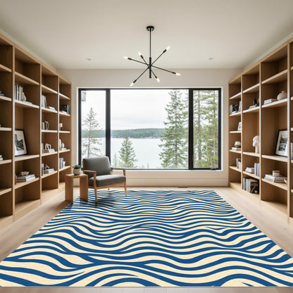 Deep Blue Wavy Stripes Rug