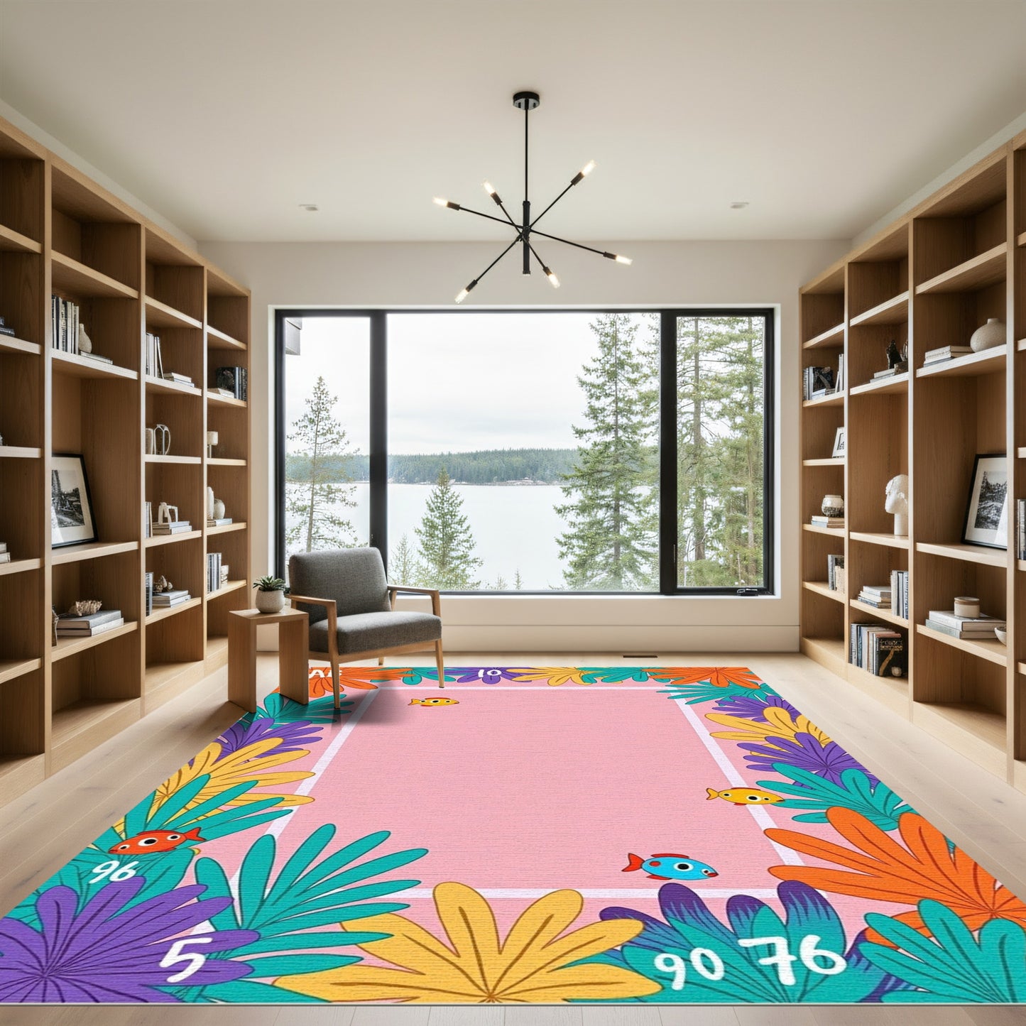 Tropical Floral Border with Fish Rug
