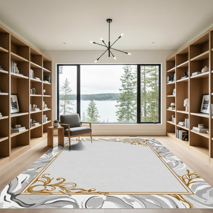 Gray Marble Swirl Art Nouveau Frame Rug