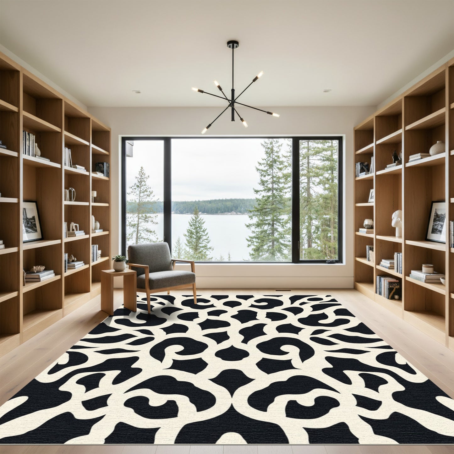 Cream Swirl Lace Black Rug