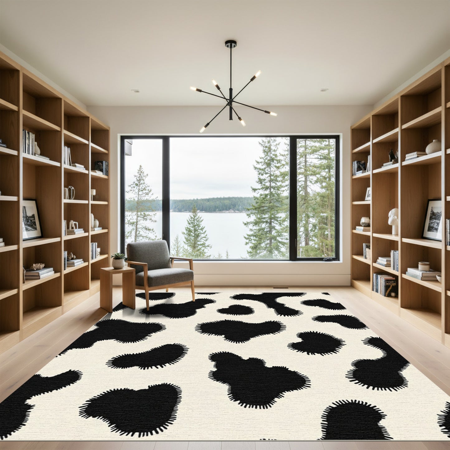 Black Cream Jagged Spots Rug