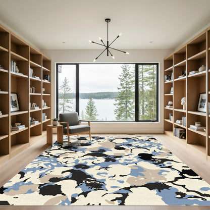 Abstract Camouflage Cream Blue Tan Print Rug