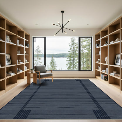 Deep Blue Faint Lined Abstract Rug