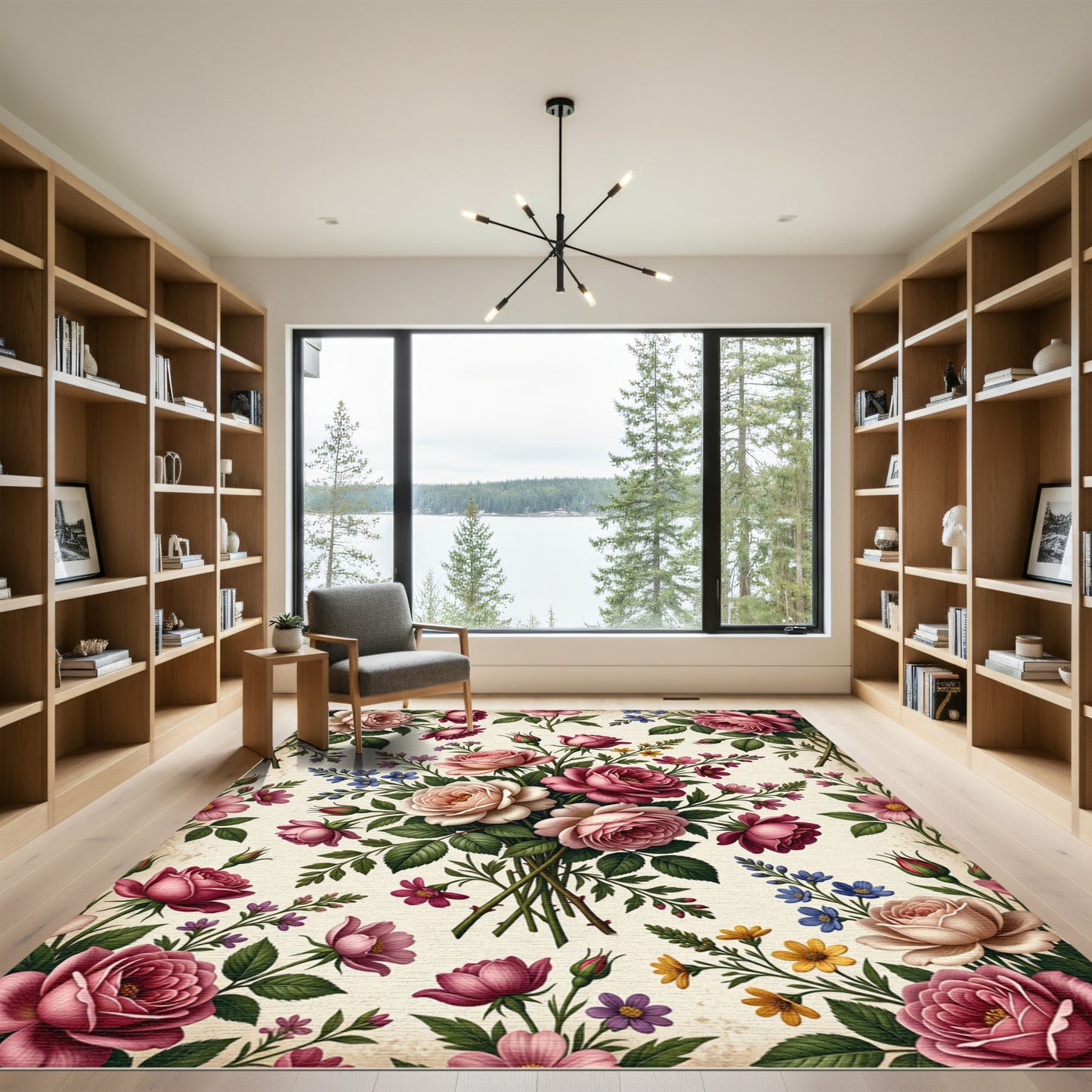 Romantic Pink Rose Garden Bouquet Rug