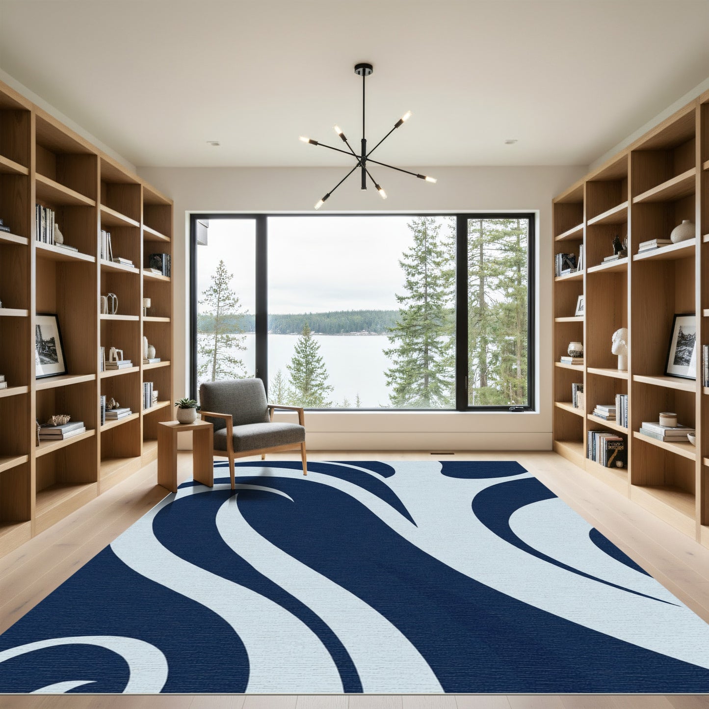 Deep Navy and Pale Blue Swirls Rug