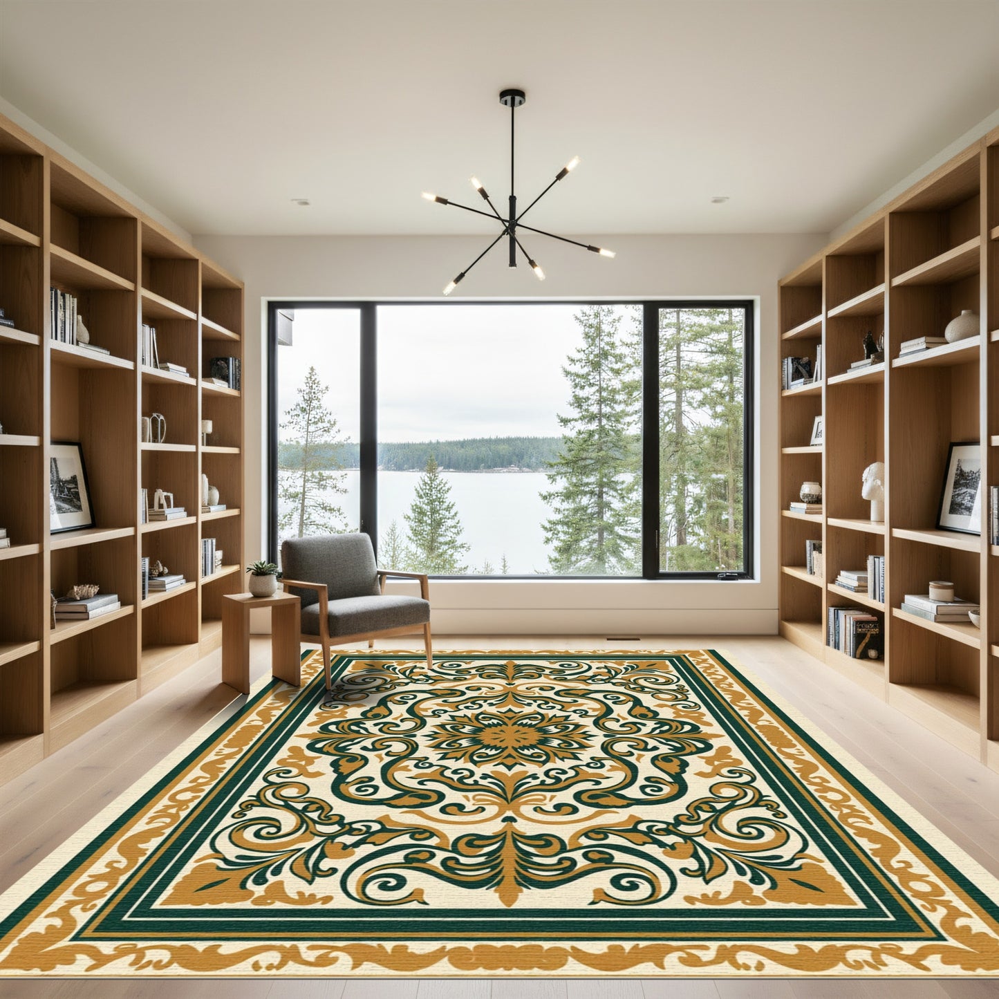 Classic Gold Deep Green Floral Medallion Rug