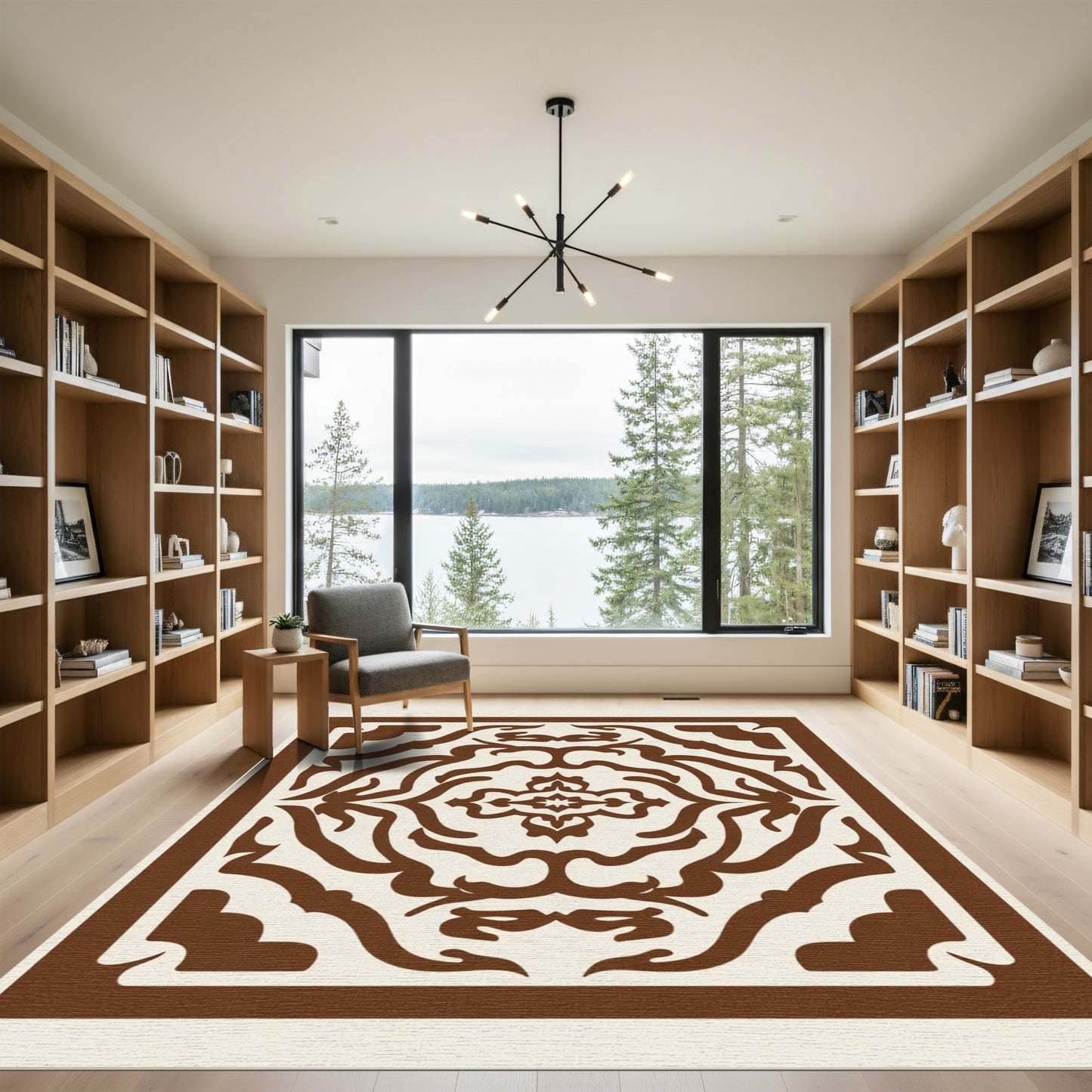 Brown Cream Ornate Medallion Frame Rug
